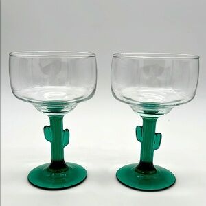 Retro Libbey Cactus Margarita Glasses, Green Stem and Base 16 Ounce (Set of 2)